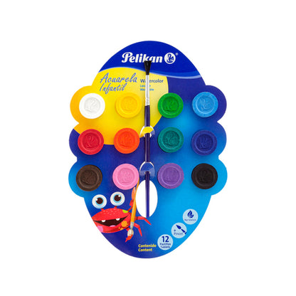 Acuarela infantil Pelikan 12 pastillas con pincel