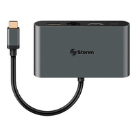 Adaptador Steren USB-C a HDMI / USB 3.0 / USB-C / Ethernet RJ45 color negro.