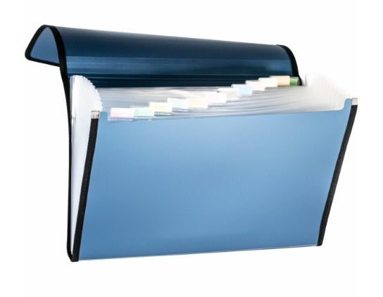 Archivero expandible oficio con 13 separaciones con liga azul metálico