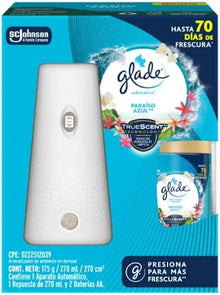 Aromatizante difusor automático Glade con repuesto 175 g / 270 ml Paraíso azul
