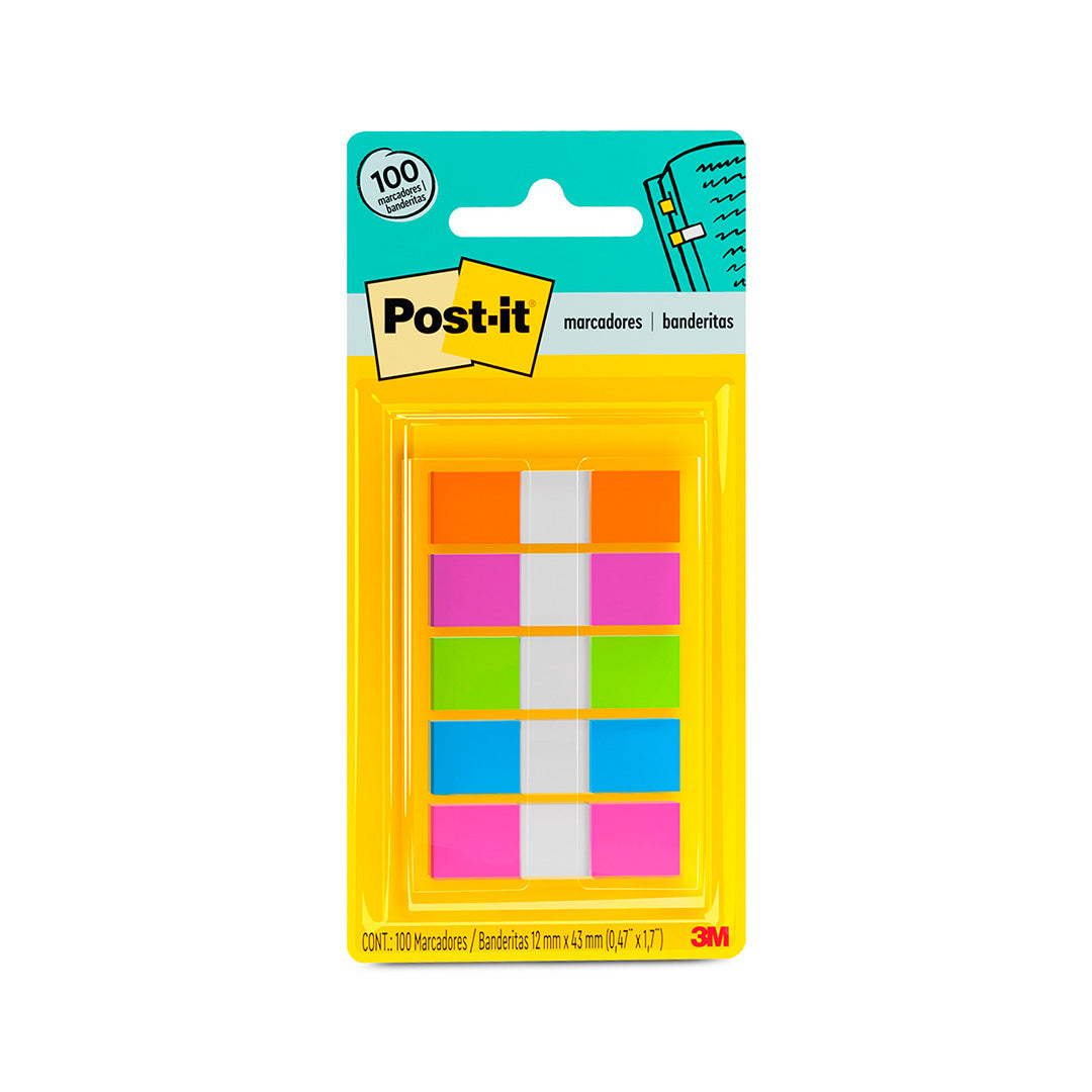 Mini banderitas adhesivas neón 3M Post-It 683-5CB 12 mm X 43 mm.