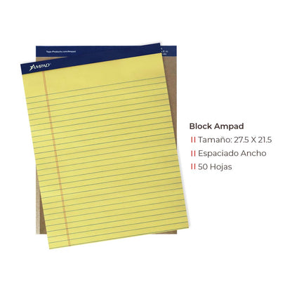 Block amarillo Ampad Efficiency tamaño carta raya de 50 hojas.