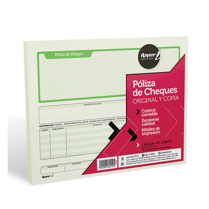 Block cheque póliza Rayter 1/2 oficio con 25 pzas.