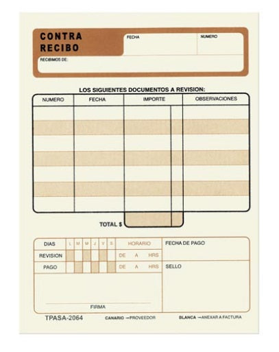Block contra recibo 2064 paquete de 3 piezas con 50 hojas cada uno