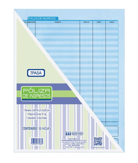 Block póliza de ingresos Pinos Altos paquete con 3 piezas con 50 hojas cada uno