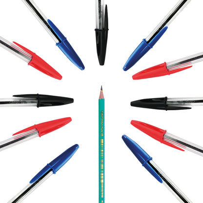 Bolígrafo Bic M-250 negro azul rojo punto mediano con 4 pzas más un lápiz.