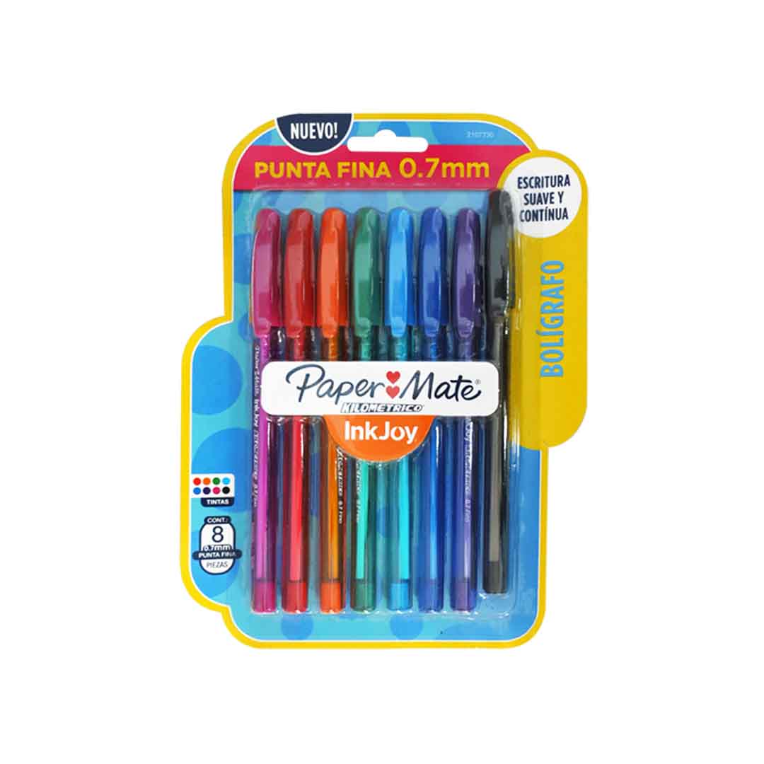 Bolígrafo Papermate kilométrico 100 mediana surtido 8 pzas.