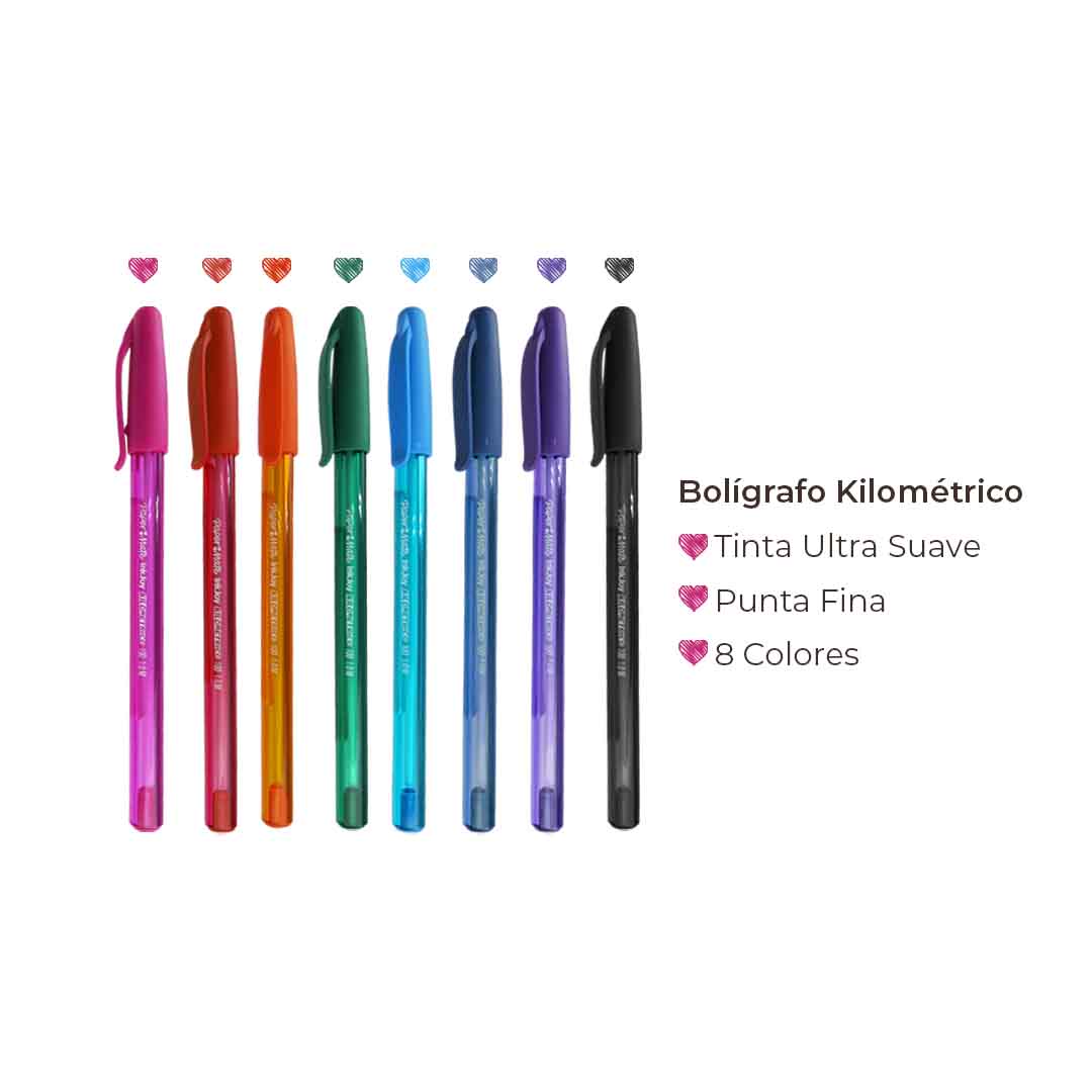 Bolígrafo Papermate kilométrico 100 mediana surtido 8 pzas.