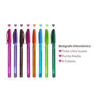 Bolígrafo papermate kilométrico 100 mediana surtido 8 pzas.