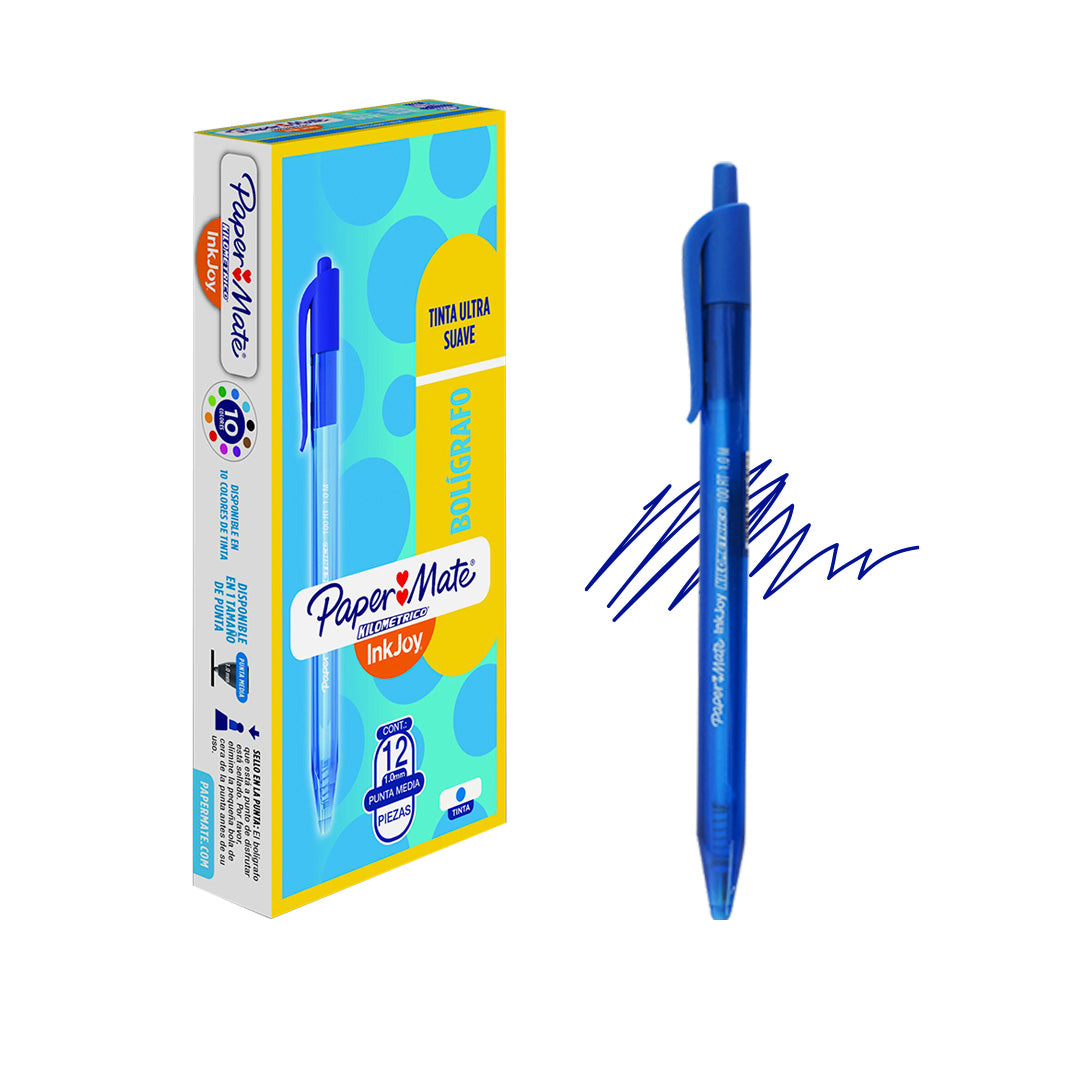 Bolígrafo Papermate Kilométrico InkJoy retráctil punto mediano.