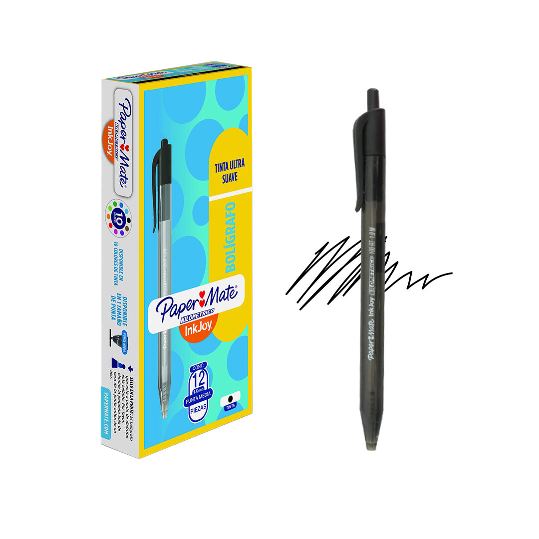 Bolígrafo Papermate Kilométrico InkJoy retráctil punto mediano.