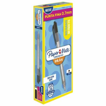 Bolígrafo PaperMate Kilométrico Retráctil punto fino negro caja con 12 piezas
