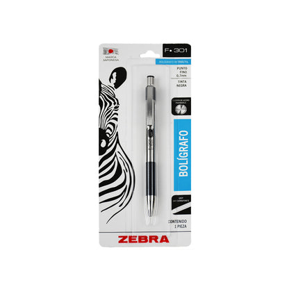 Bolígrafo Retráctil Zebra De Acero Inoxidable F 301 Pluma De Punto Fino (0.7 mm) Tinta Base Aceite Negro