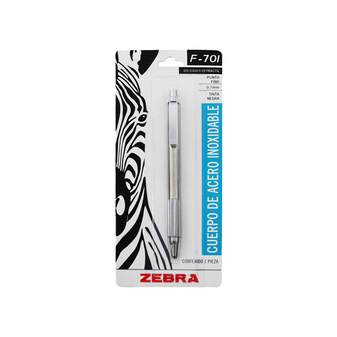 Bolígrafo Zebra Retráctil De Acero Inoxidable F 701 Punto Fino 1 Pieza Tinta Negra