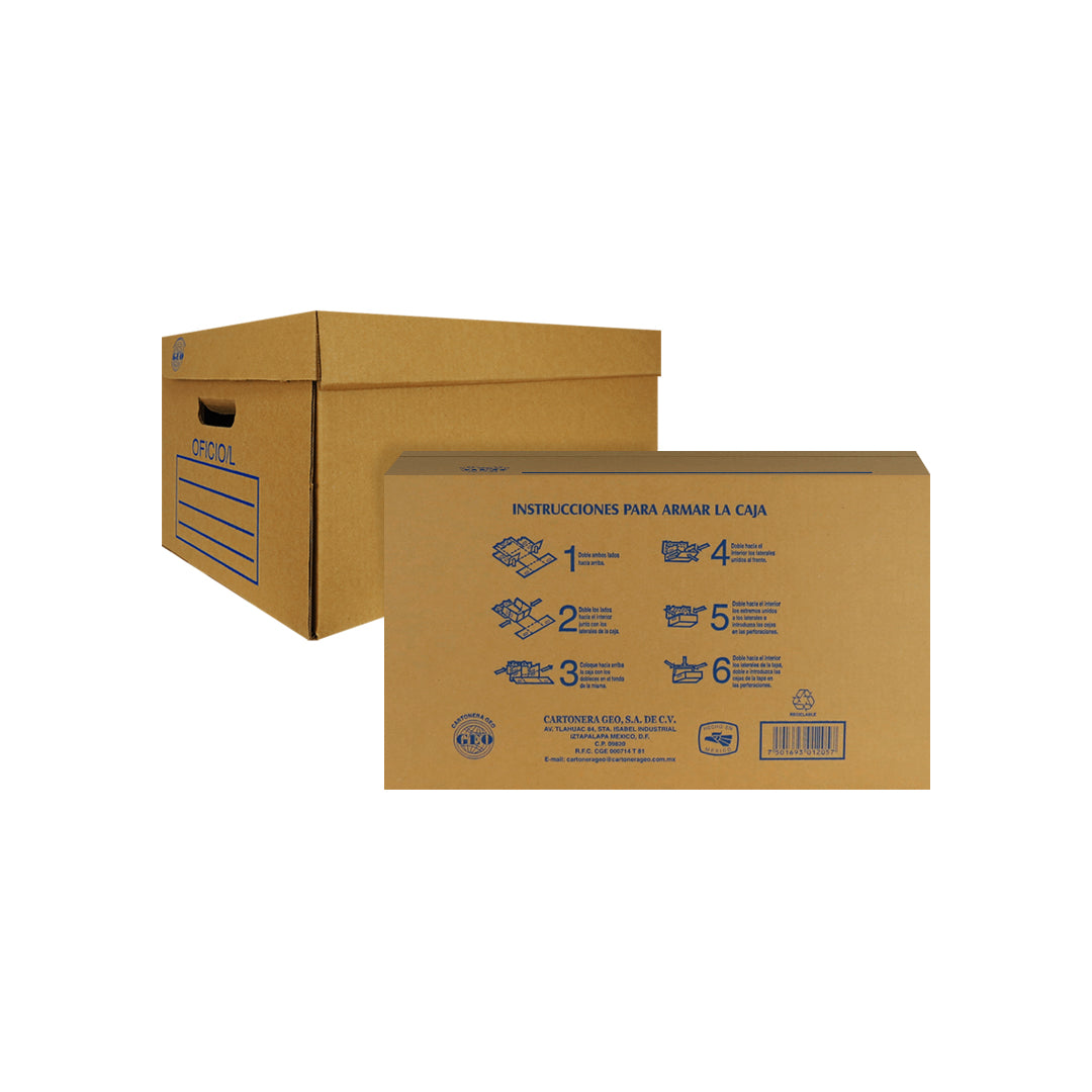 Caja de archivo Geo carta u oficio, corrugado sencillo kraft