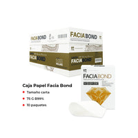 Papel bond Facia Bond 99 % Blancura tamaño carta y oficio 75 g.