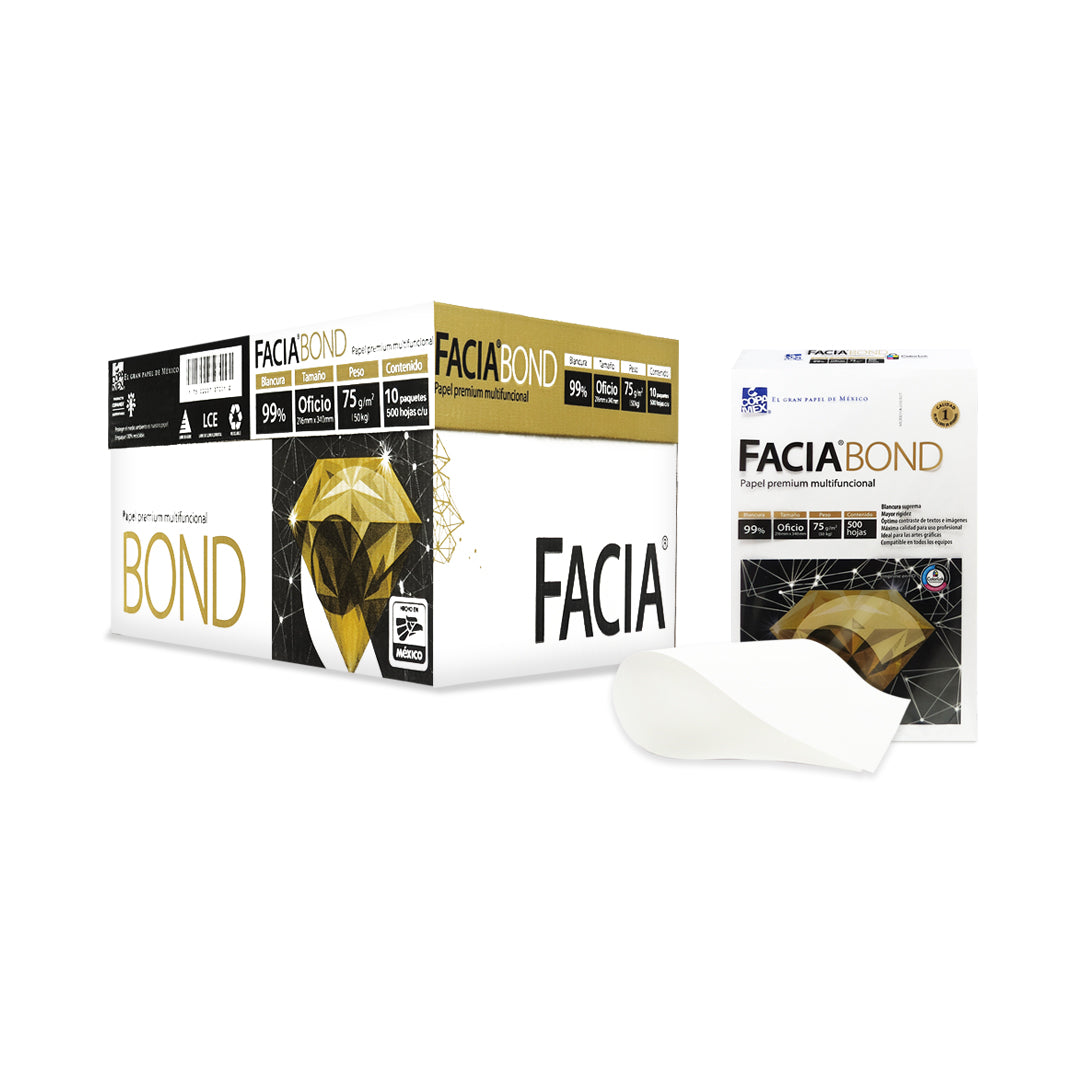 Papel bond Facia Bond 99 % Blancura tamaño carta y oficio 75 g.