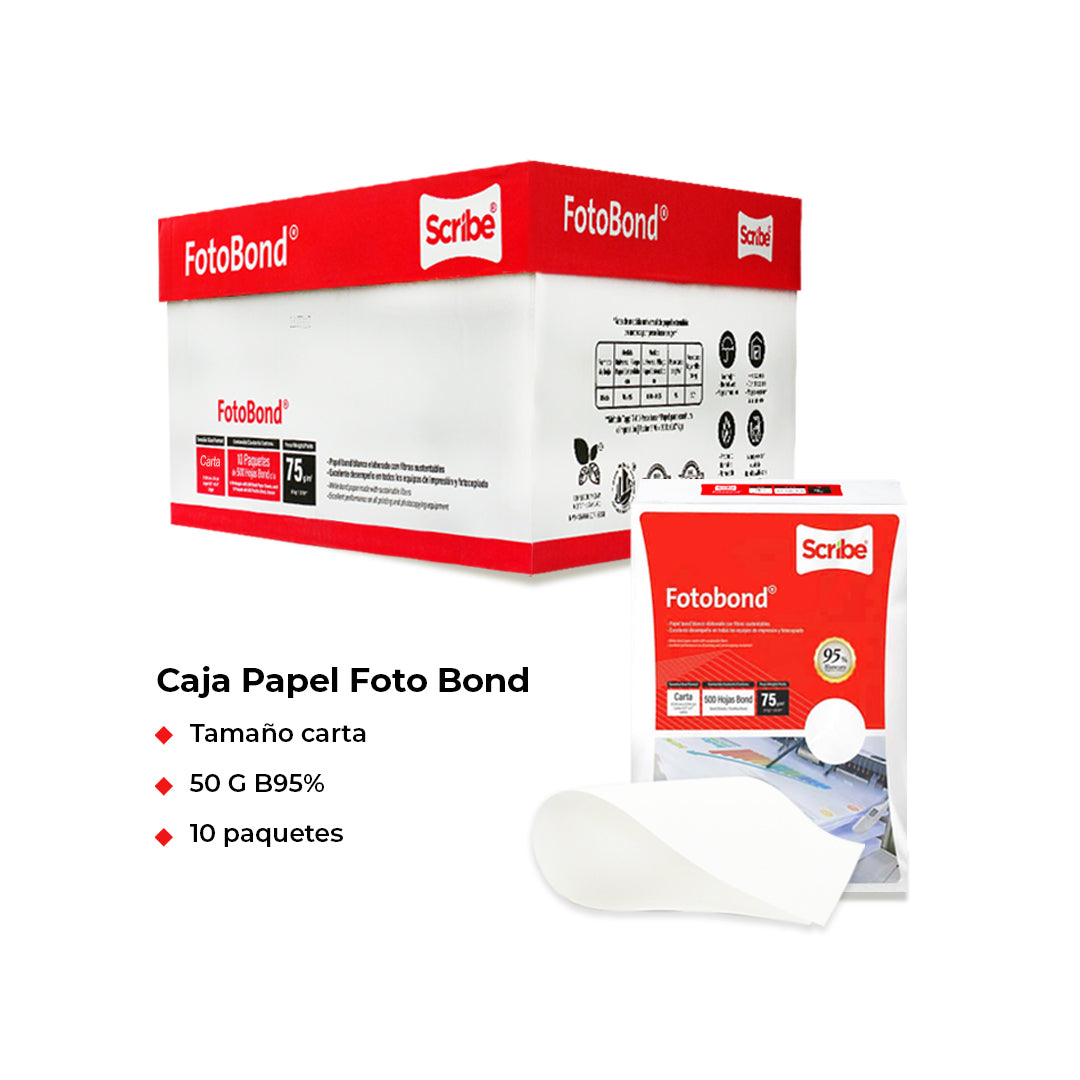 Papel Scribe Fotobond 95 % Blancura tamaño carta/ oficio/ doble carta.