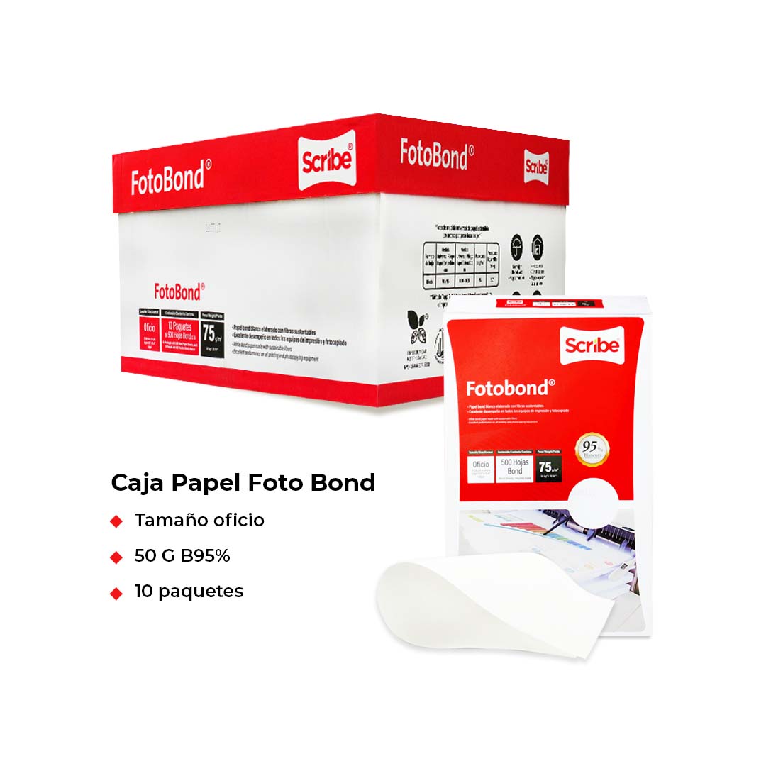 Papel Scribe Fotobond 95 % Blancura tamaño carta/ oficio/ doble carta.