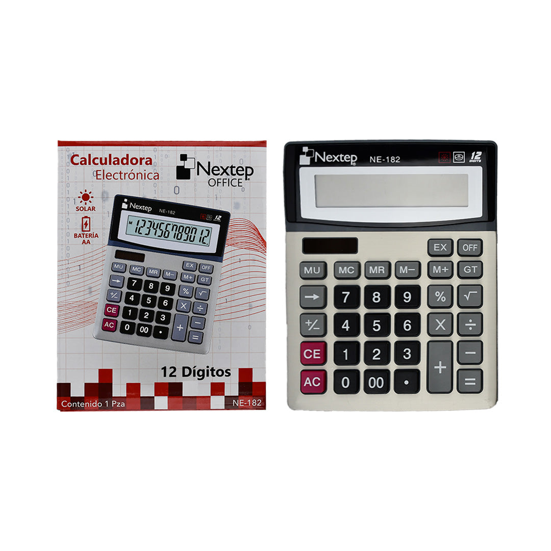 Calculadora nextep NE-182 12 dígitos pila y solar.