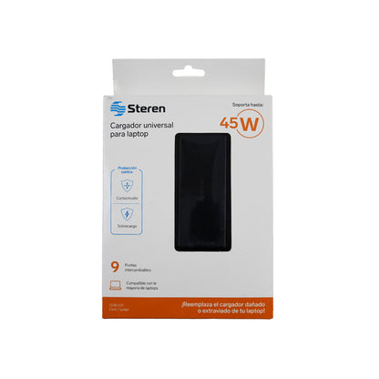 Cargador Steren universal para laptop 45W con 9 puntas intercambiables
