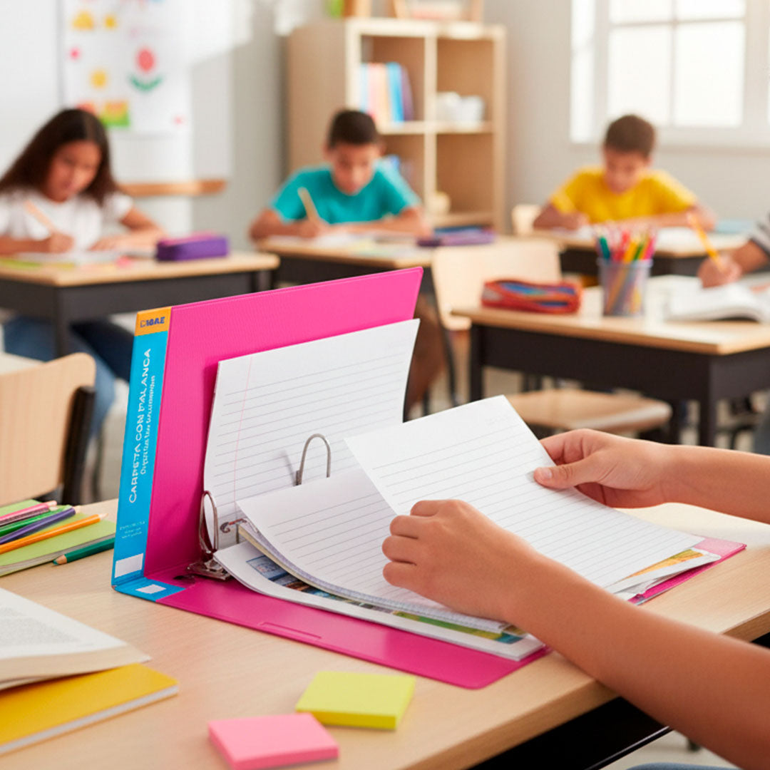 Carpeta con palanca MAE tamaño carta traslúcido varios colores