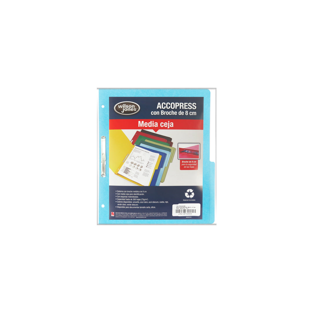 Carpeta Wilson Jones pressboard broche sin percalina carta con 10 pzs
