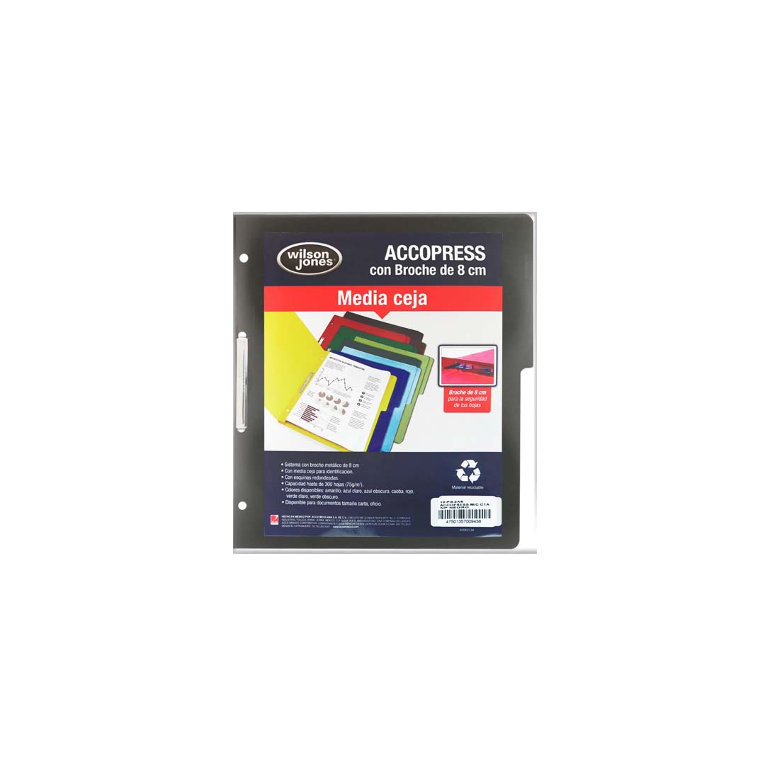 Carpeta Wilson Jones pressboard broche sin percalina carta con 10 pzs