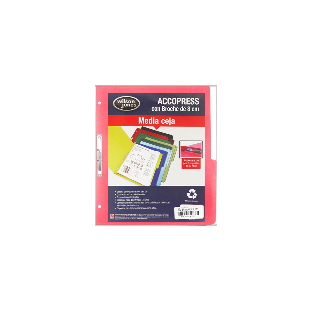 Carpeta Wilson Jones pressboard broche sin percalina carta con 10 pzs