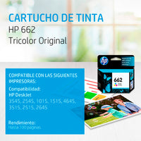 Cartucho de tinta 662 CZ104AL tricolor 100 pág.