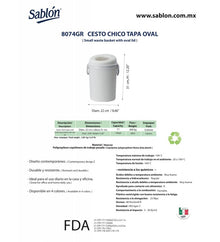 Cesto de basura Sablón chico tapa oval 8074