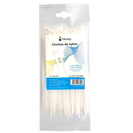 CINCHOS DE NYLON NEXTEP NE-639B BLANCO 2.5 MM X 150 MM BOLSA CON 100 PIEZAS