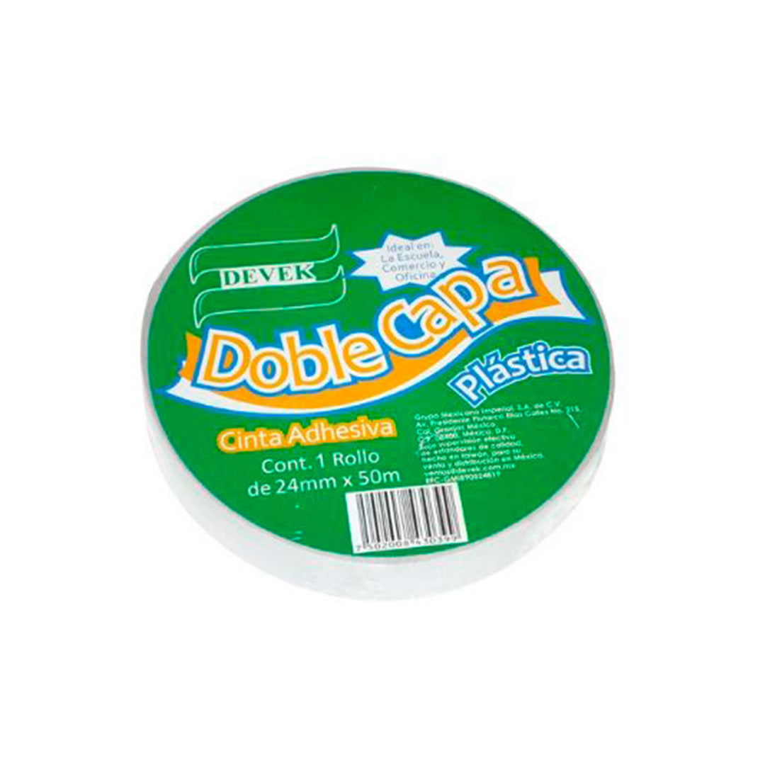 Cinta adhesiva Devek doble cara plástico PDC100 de 24 mm x 50 m.