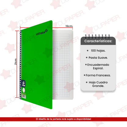 Cuaderno espiral Estrella forma francesa de 100 hojas.