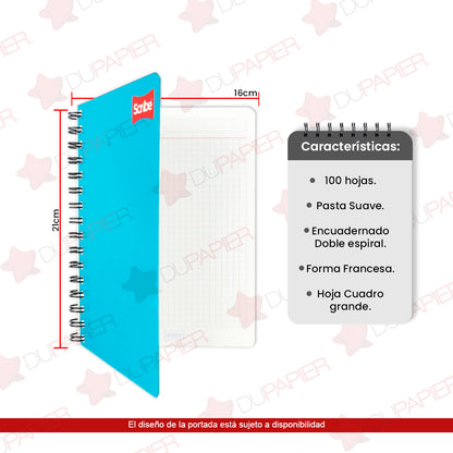 Cuaderno forma francesa Scribe doble espiral de 100 hojas.