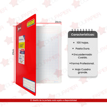 Cuaderno profesional Norma cosido cuadro grande de 100 hojas.