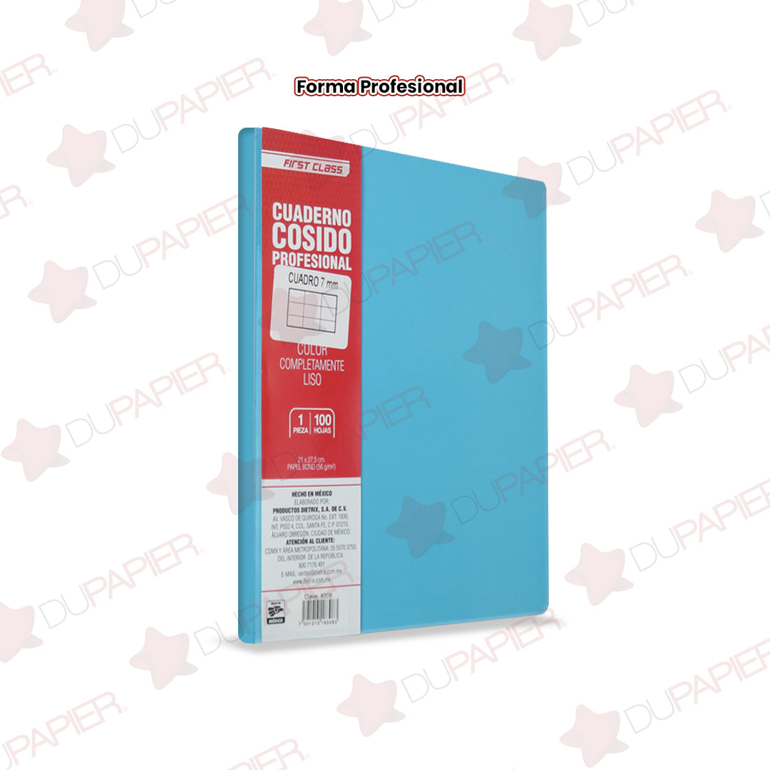 Cuaderno profesional cosido First Class de 100 hojas.