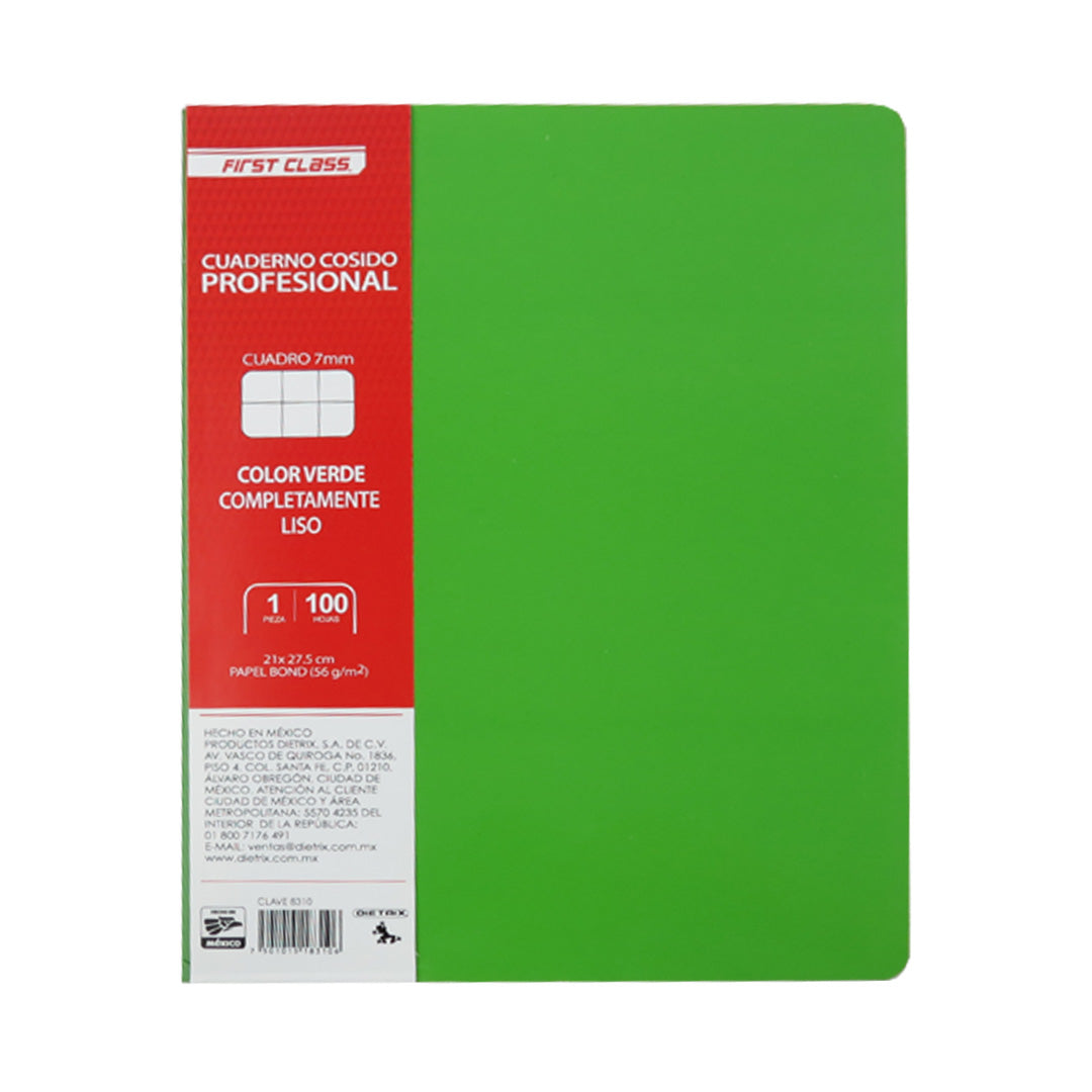 Cuaderno profesional cosido First Class de 100 hojas.