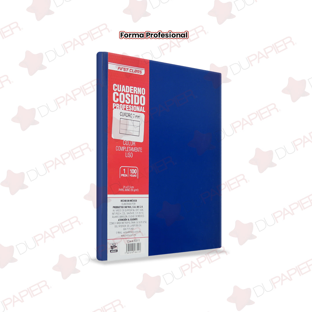 Cuaderno profesional cosido First Class de 100 hojas.