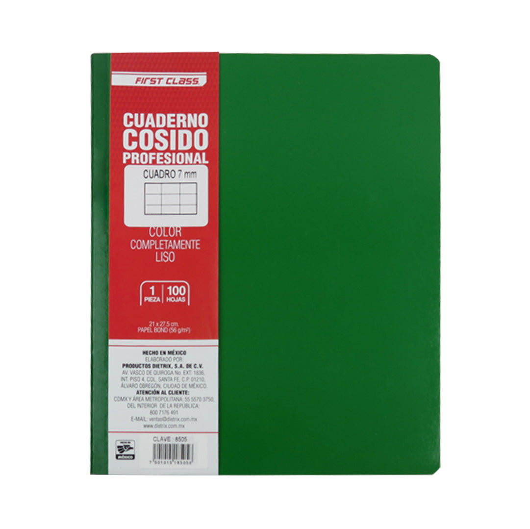 Cuaderno profesional cosido First Class de 100 hojas.