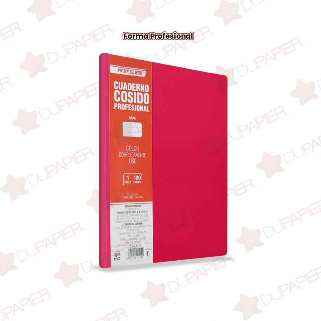 Cuaderno profesional cosido First Class de 100 hojas.
