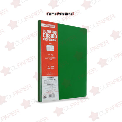 Cuaderno profesional cosido First Class de 100 hojas.