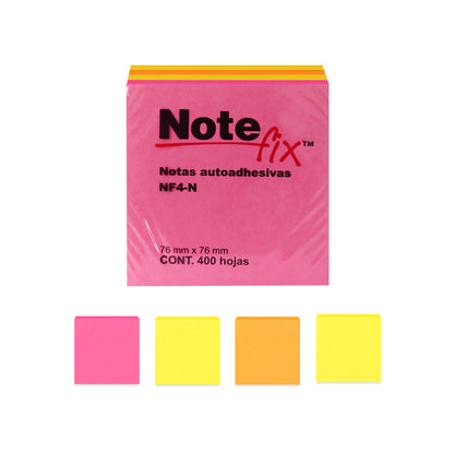 Notas Adhesivas Note-fix 3" x 3" neón de 400 hojas.