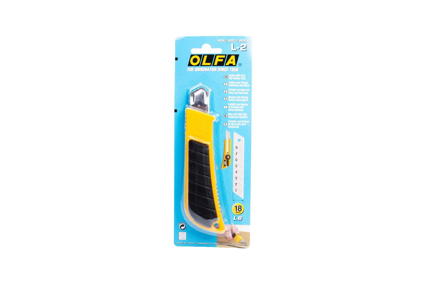 Cutter olfa L-2 con mango antideslizante ancho de 18 mm.