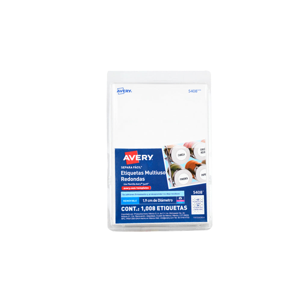 Etiqueta Avery removible circular blanca 5408 con 1008 pzas.