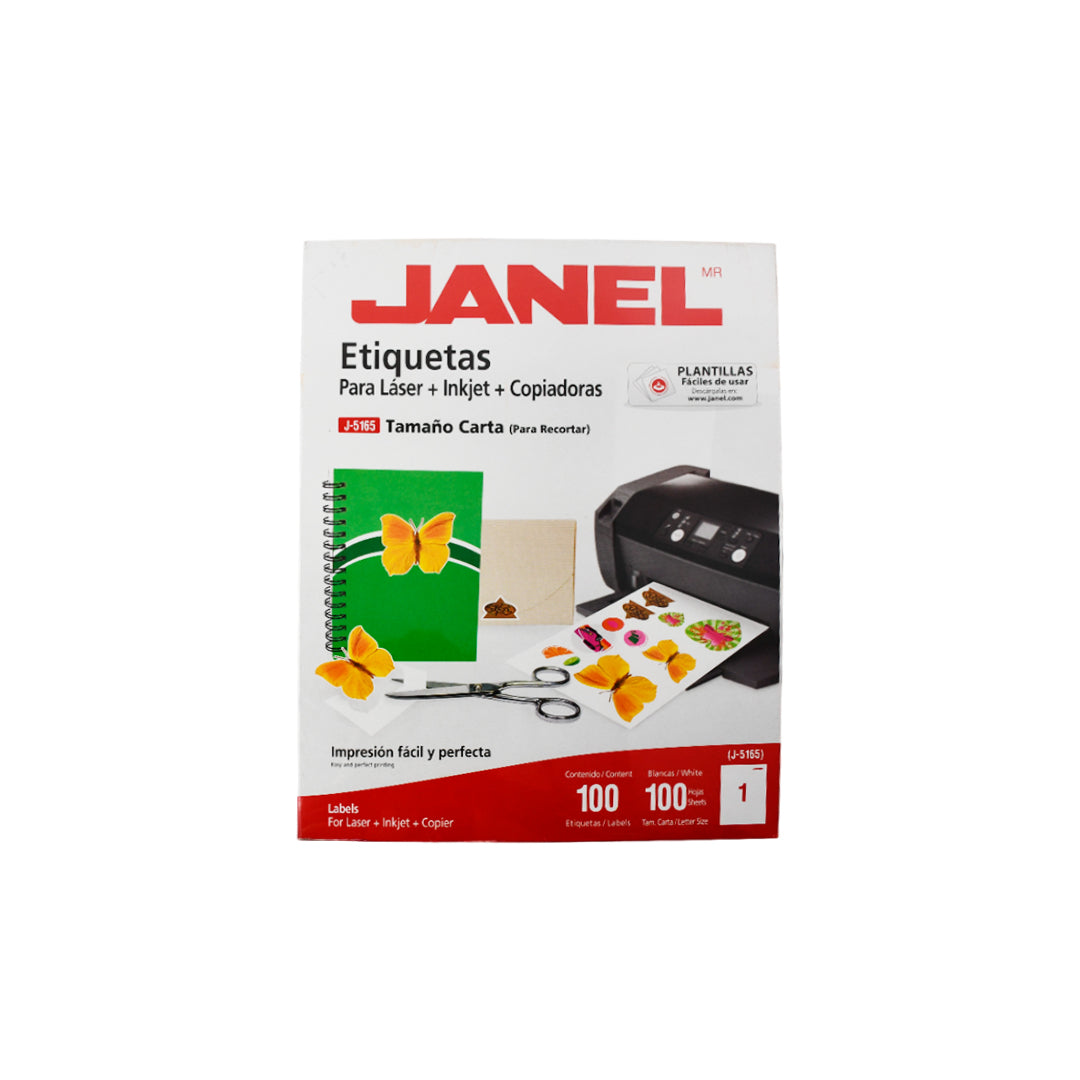Etiqueta Janel láser 5165 de tamaño carta con 100 pzas.