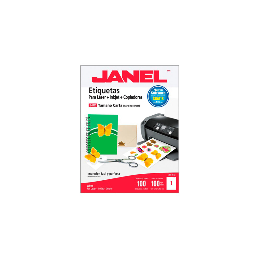 Etiqueta Janel láser 5165 de 216 mm x 279 mm tamaño carta con 100 pzas.