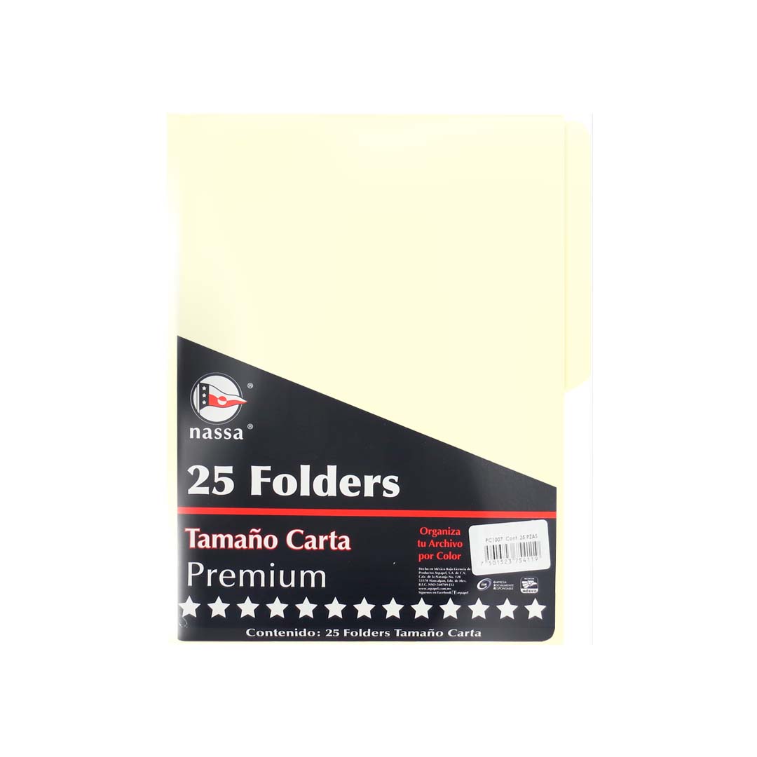 Folder tamaño carta manila crema pc1003 con 25 pzs