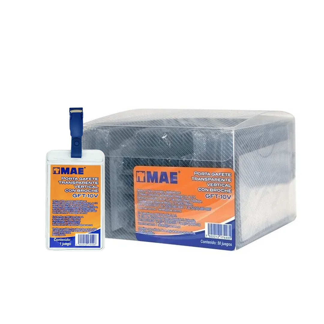 PORTAGAFETE TRANSPARENTE VERTICAL MAE GFT-10V CON BROCHE