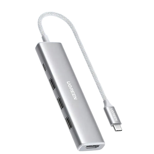 HUB USB TIPO C 5 EN 1 HDMI 2.0 4K 3 USB-A 3.0 USB-C + CARGA 100W ALUMINIO